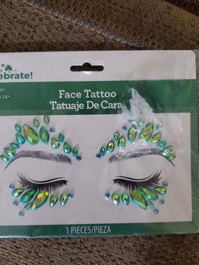 Iridescent Teardrop Face Tattoo Gems - Green/Blue